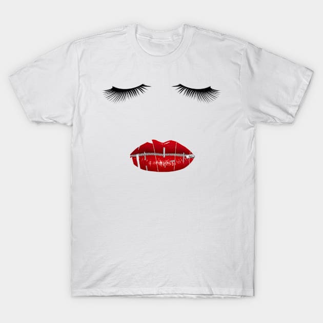 Eyelashes Red Lips With Zipper T-Shirt by Boo Face Designs